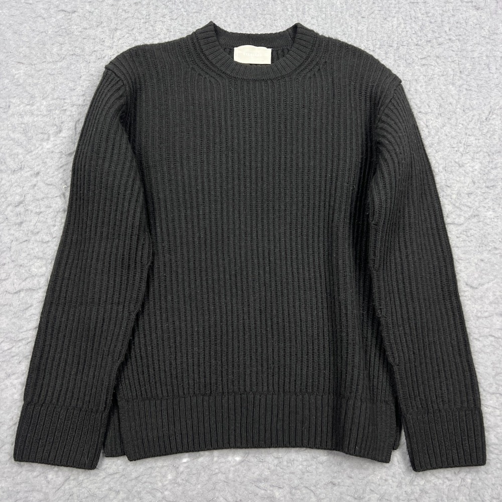 Everlane Sweater Womens XXS Black 100% Wool Ribbed Knit Crew Raglan Pullover Top